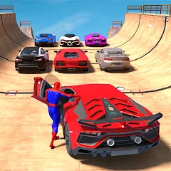 Скачать взломанную Superhero Car: Mega Ramp Games (Рамп Кар Гейм)  [МОД Меню] - стабильная версия apk на Андроид