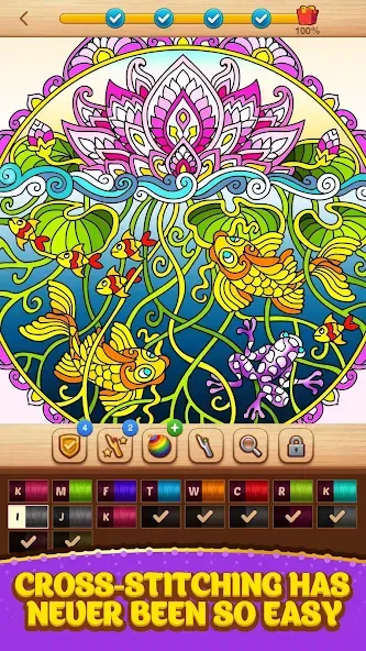 Cross Stitch Coloring Mandala (Кроссстиль раскрашивание мандала)  [МОД Меню] Screenshot 2