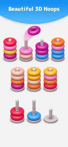 Color Sort 3D — Hoop Stack  [МОД Бесконечные деньги] Screenshot 1