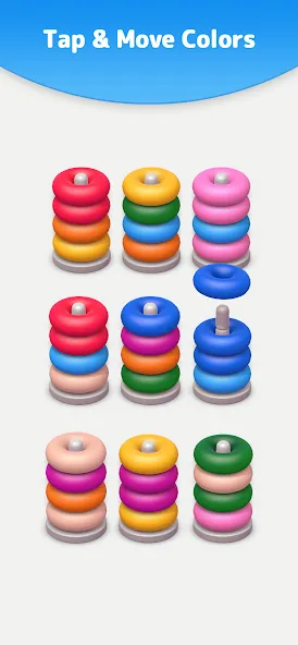 Color Sort 3D — Hoop Stack  [МОД Бесконечные деньги] Screenshot 3